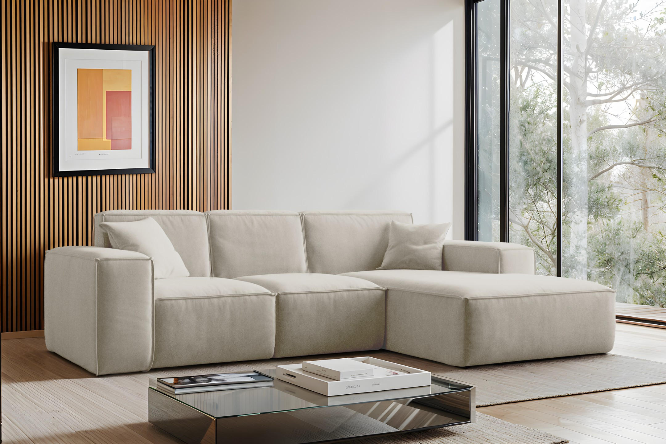 ECKSOFA L-Form Siena Stoff Salvador Ecru Rechts - Ecru, Holz (266/165cm) - Kaiser Möbel