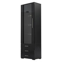 VITRINE, LED, 3 Schubladen, Hochglanz, Schwarz, 60x35x180cm - Schwarz, Holzwerkstoff (35/180/60cm) - FLIEKS