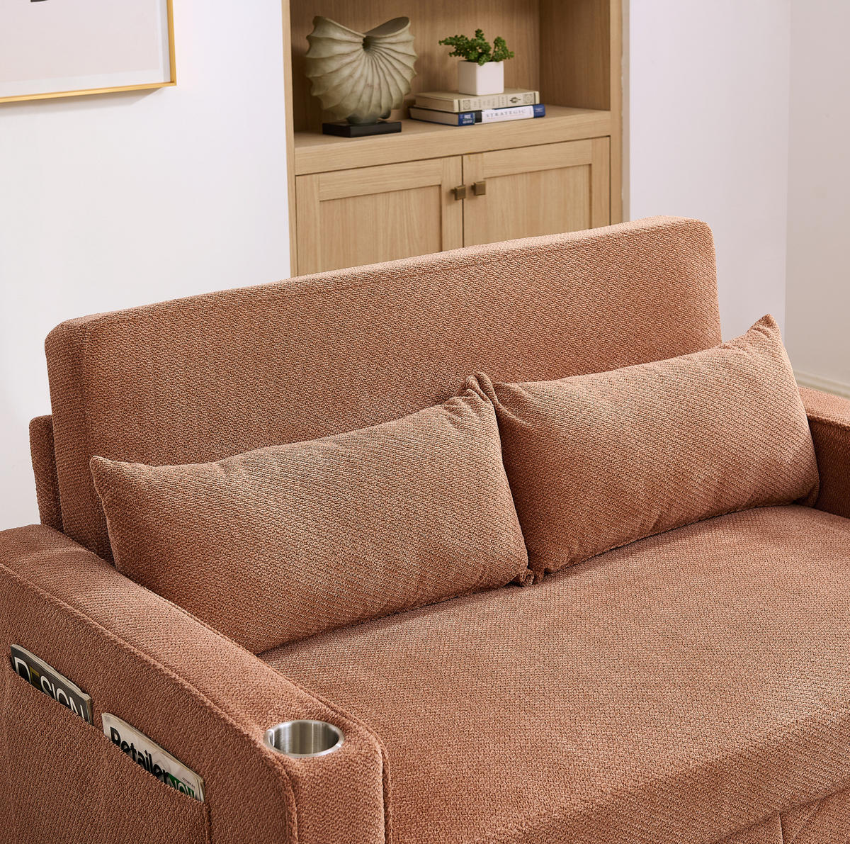 SCHLAFSOFA 3-in-1 mit USB-Ladeports Holz Stoff Orange - Orange, Holz (134/73/195cm) - Meubliv