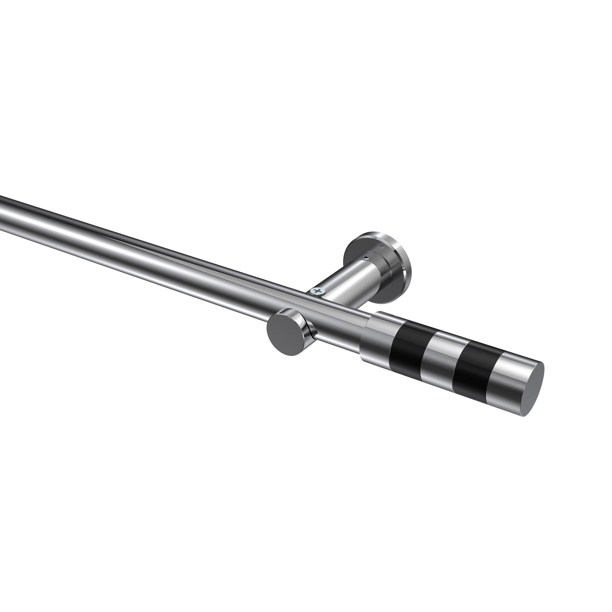 GARDINENSTANGEN-SET Platon Mavell 200 cm, 1-läufig (ohne Ringe), 20 mm Ø Chrom - Chromfarben/Schwarz, Metall (200cm) - INTERDECO