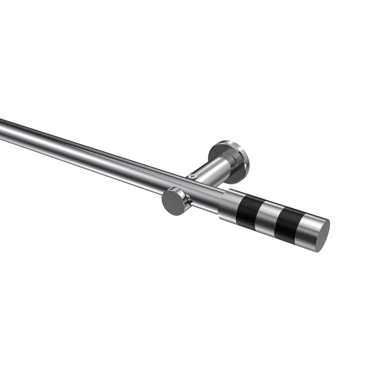 GARDINENSTANGEN-SET Platon Mavell 200 cm, 1-läufig (ohne Ringe), 20 mm Ø Chrom - Chromfarben/Schwarz, Metall (200cm) - INTERDECO