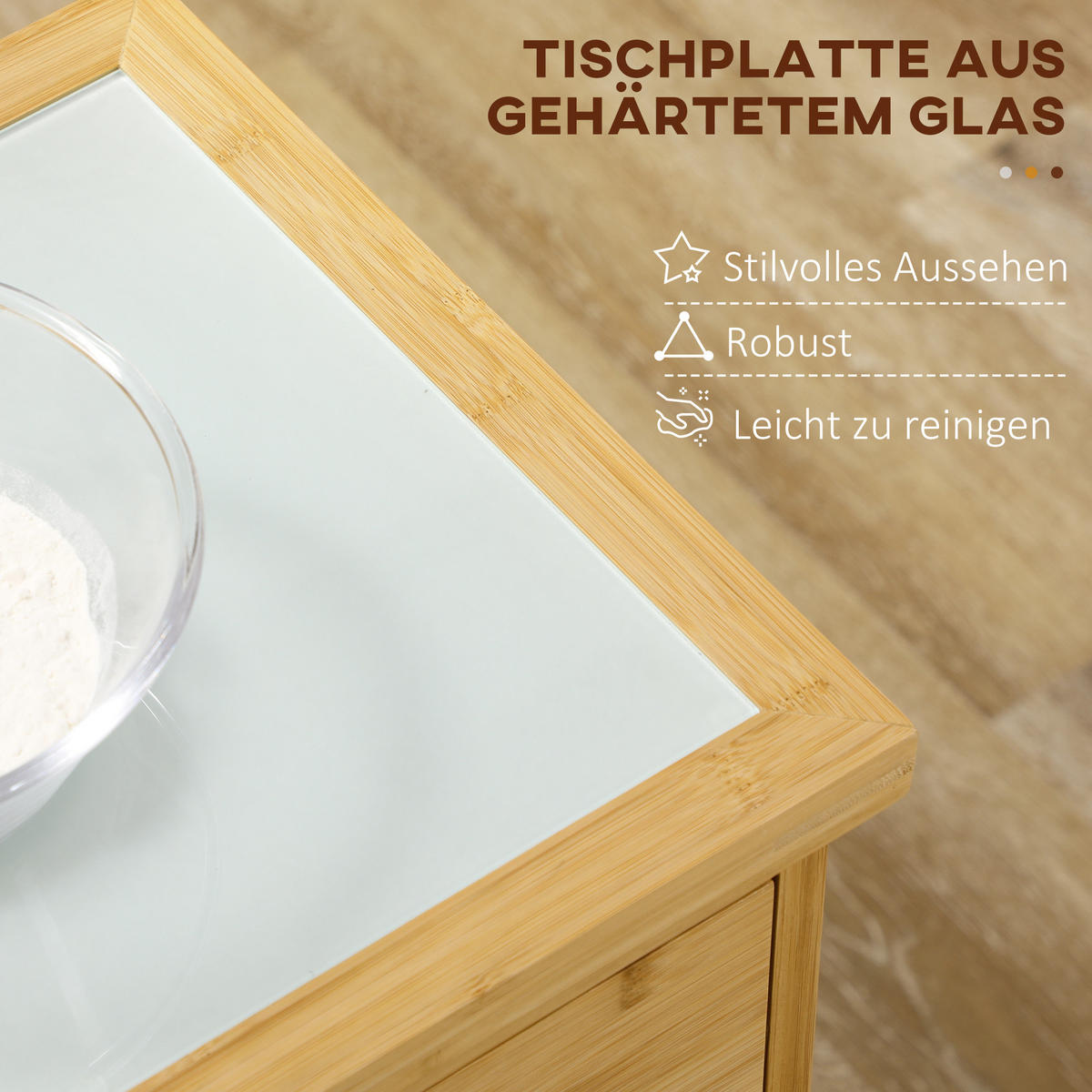 KÜCHENWAGEN, Bambus, Naturholz - Naturfarben, Naturmaterialen (36/85/84cm) - HOMCOM