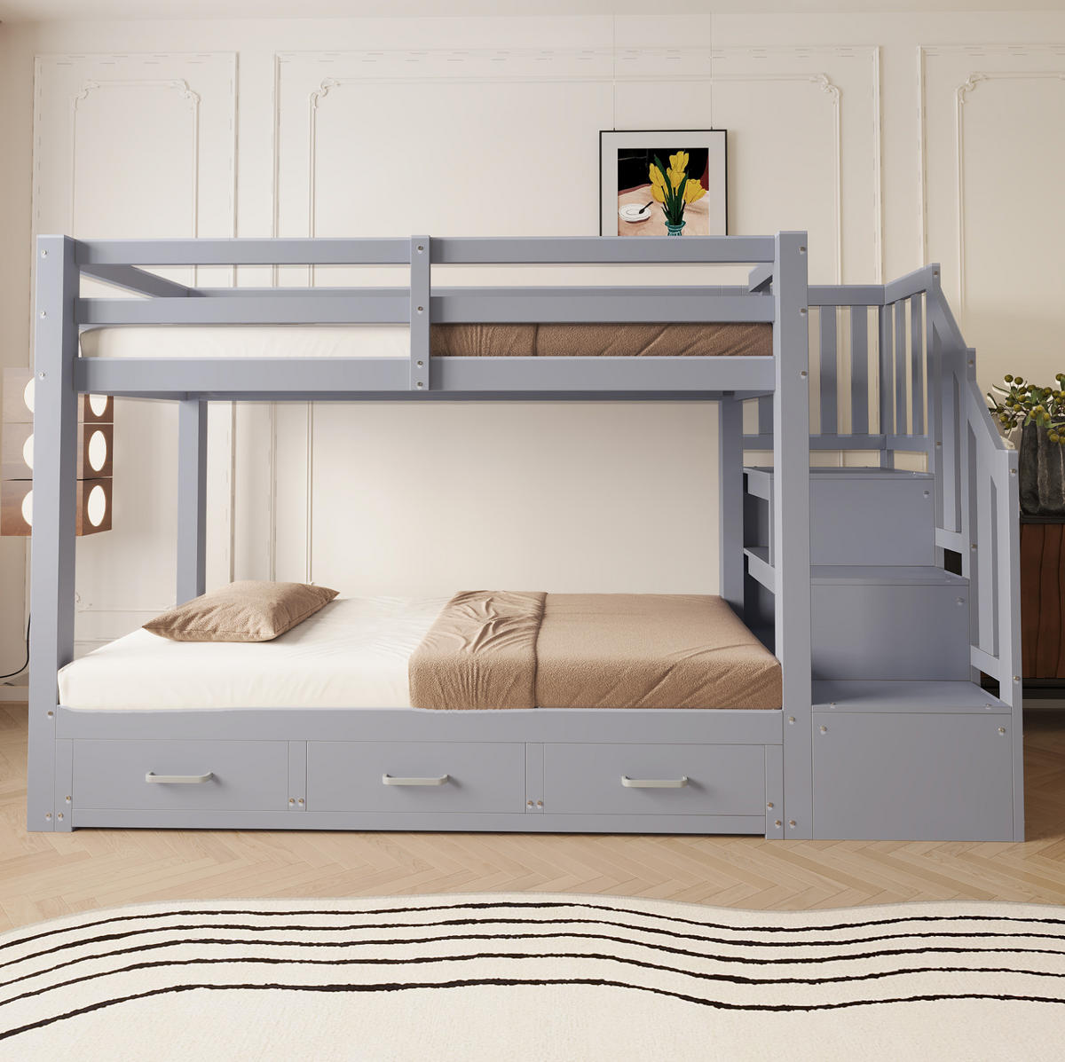 ETAGENBETT mit Ausziehbett und Stauraum 90x200 cm Kiefernholz Grau - Grau, Holzwerkstoff (90/200cm) - Beauniv