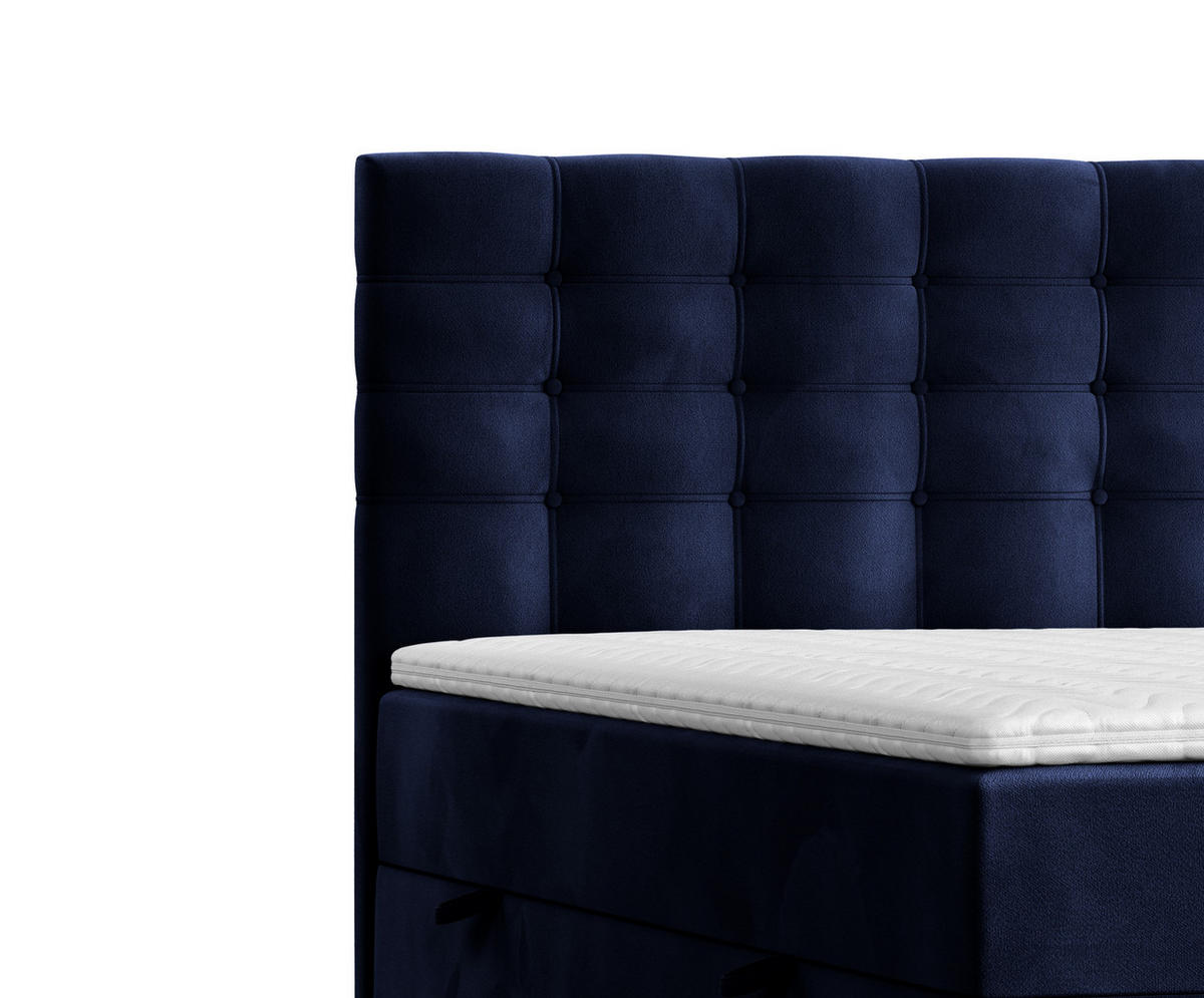 BOXBETT Sansa Marineblau 140/200 cm mit Taschenmatratze und Topper - Schwarz/Dunkelblau, Holz/Holzwerkstoff (140/200cm) - Maison de Reve