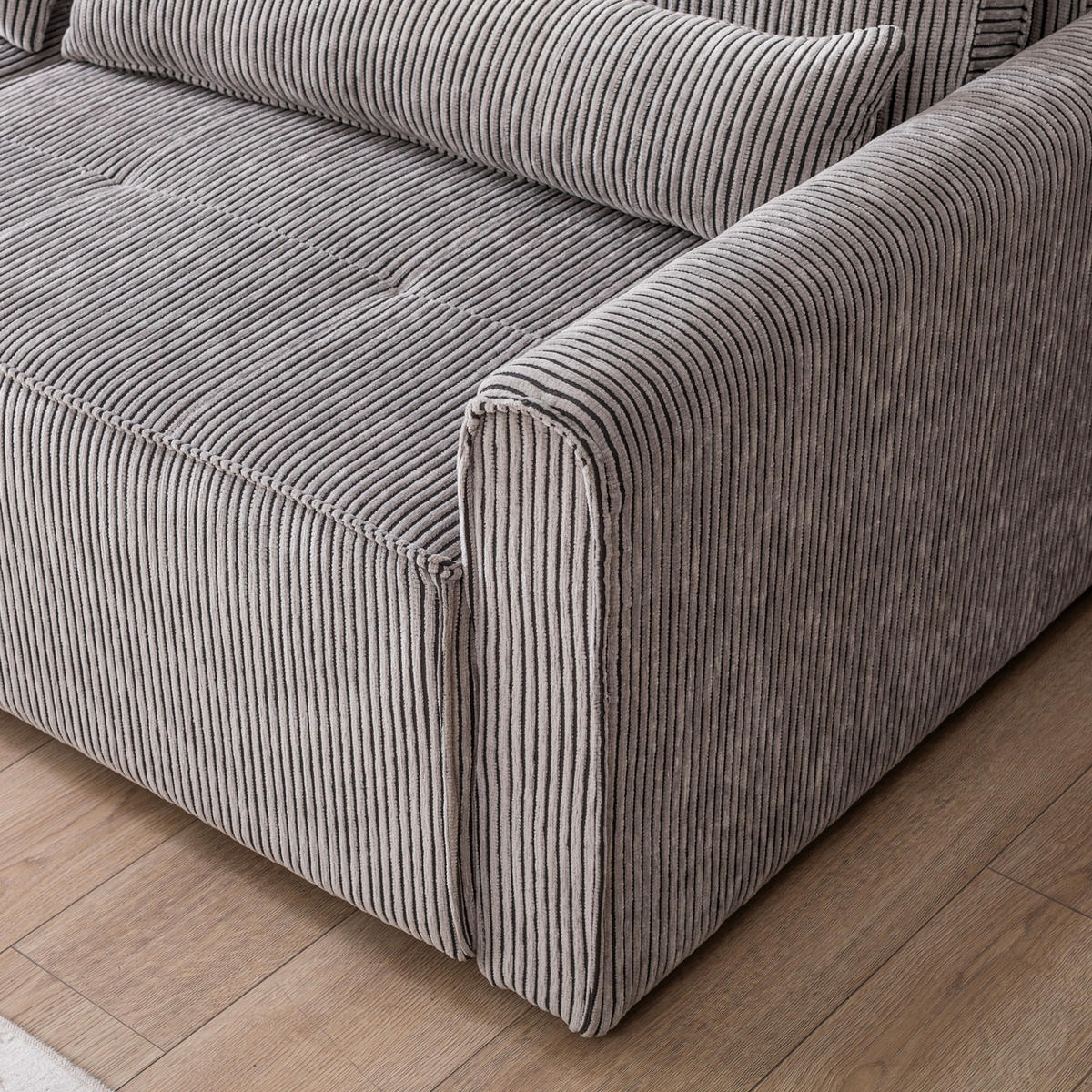 ECKSOFA mit Schlaffunktion 8 fach verstellbare Rückenlehne - Grau, Holz (137/190cm) - Gowoll