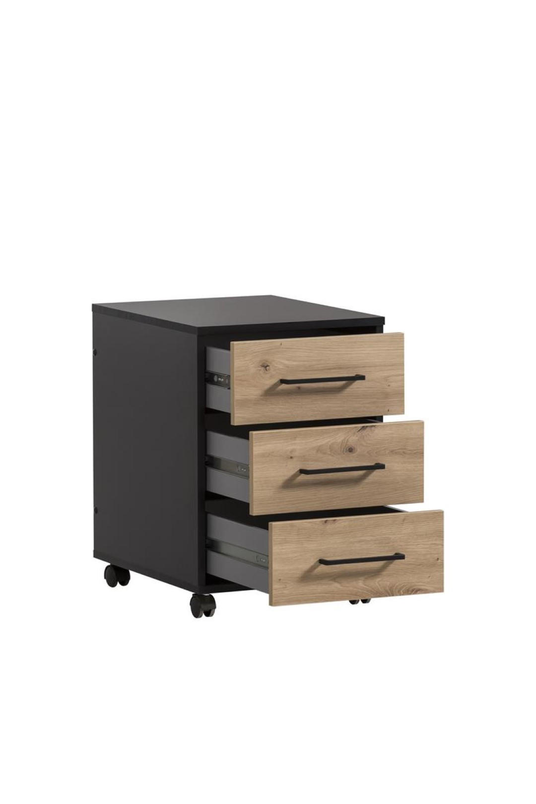 ROLLCONTAINER Raven 57x40x50 cm 3 Schubladen Eiche/Schwarz - Schwarz, Holz (40/57/50cm) - PROREGAL