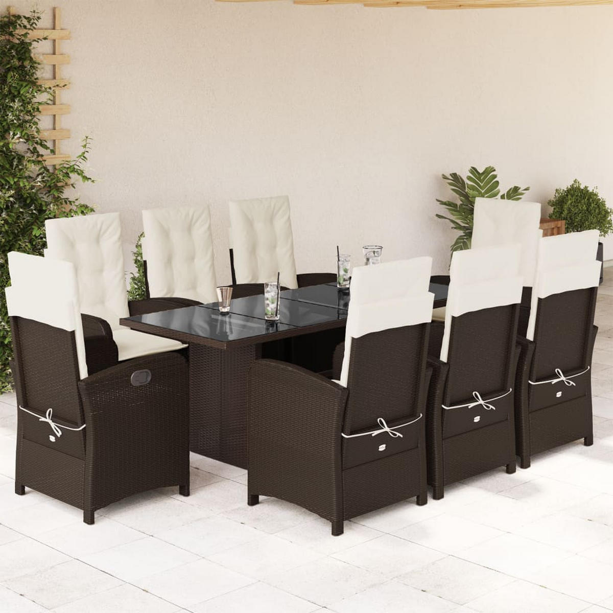 GARTEN-ESSGRUPPE 9-teilig Mit Kissen Braun Poly Rattan - Braun, Kunststoff - vidaXL