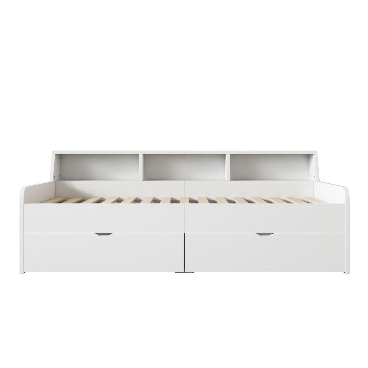 TAGESBETT aus Kiefernholz und MDF 90x200 cm Weiß mit 2 Schubladen und Ablagefächern - Weiß, Holz (90/200cm) - IVMEU