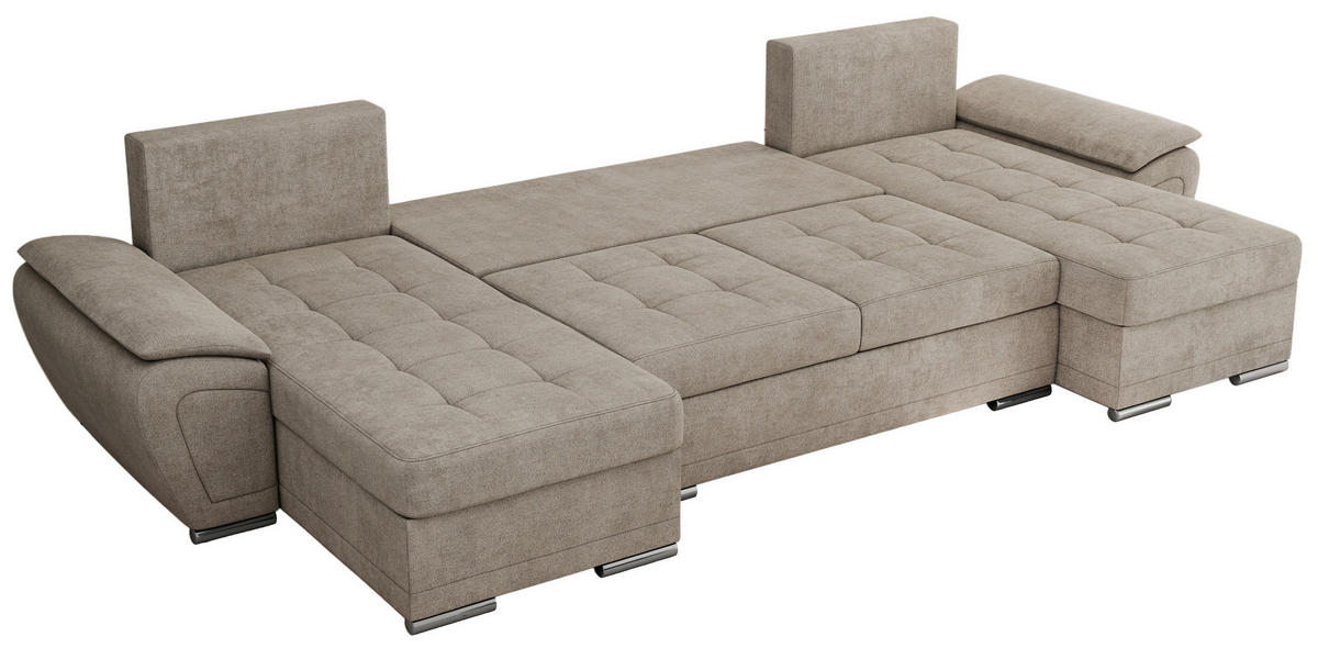 WOHNLANDSCHAFT UMBRIA U Beige Stukture - Beige/Grau, Textil/Metall (336/85/157cm) - MKS