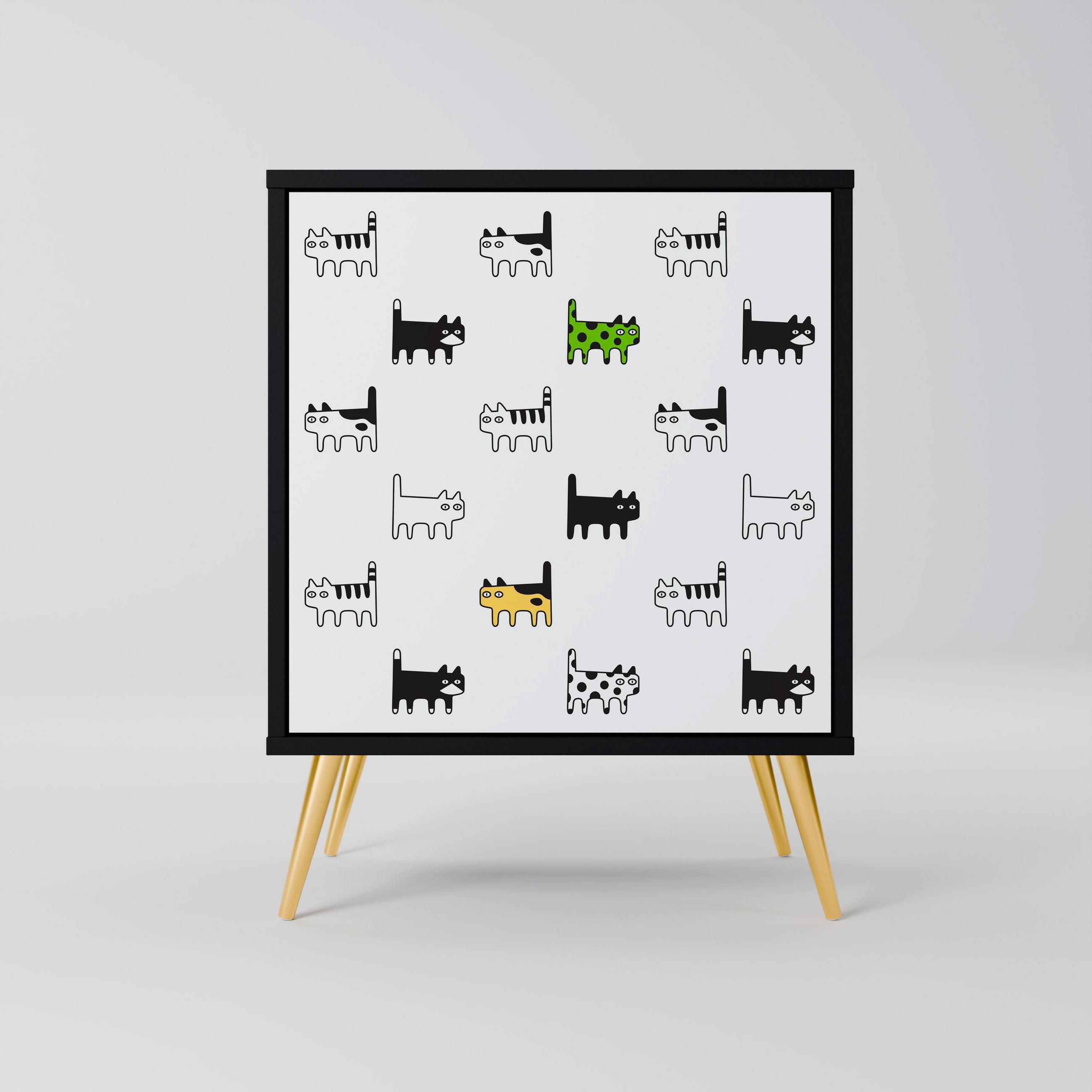 SIDEBOARD CATS COMPILATION, Schwarz, 57,5x42x75,5 cm, Goldfarbene Metallfüße - Goldfarben/Multicolor, Holzwerkstoff/Metall (57.5/75.5/42cm) - SpaceRebels