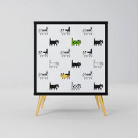 SIDEBOARD CATS COMPILATION, Schwarz, 57,5x42x75,5 cm, Goldfarbene Metallfüße - Goldfarben/Multicolor, Holzwerkstoff/Metall (57.5/75.5/42cm) - SpaceRebels