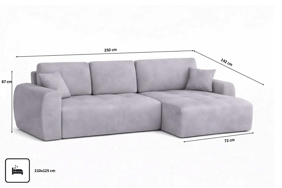 ECKSOFA Mit Schlaffunktion Und Bettkasten L-Form Ivo L, Veloursstoff Salvador, Grau, Rechts - Grau, Holz (250/142cm) - Kaiser Möbel
