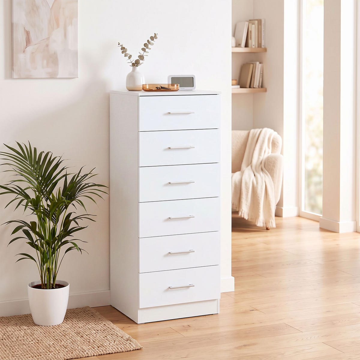 KOMODA MDF bílá - bílá/stříbrná, kov/kompozitní dřevo (40/110/40cm) - HOMCOM