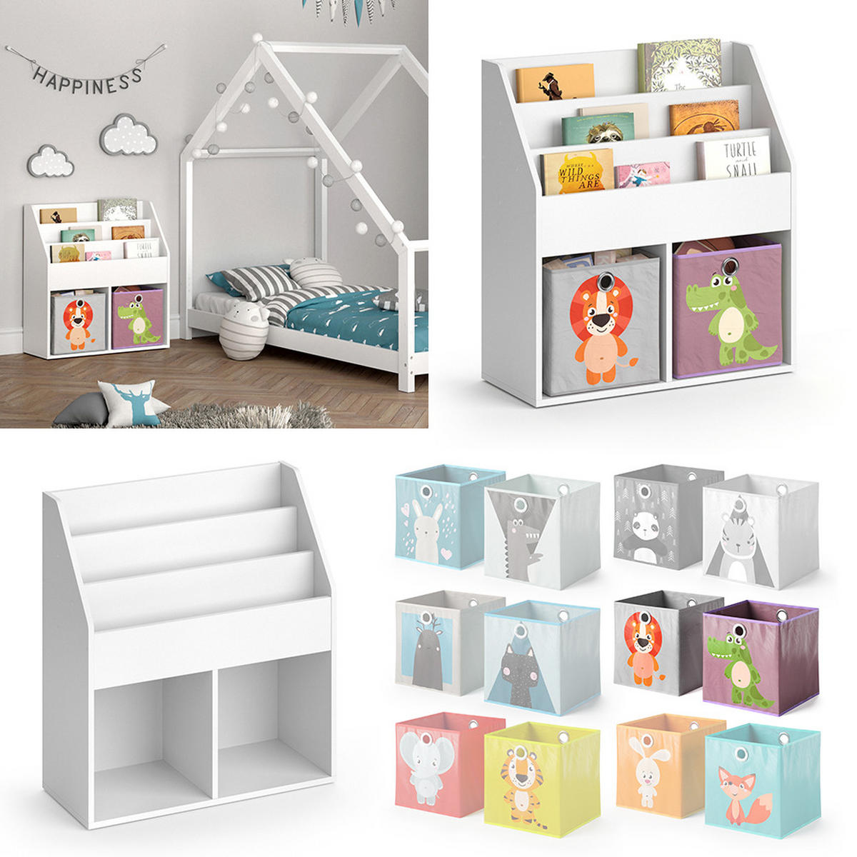 KINDERREGAL Luigi Weiß 72 x 79 cm mit 2 Faltboxen opt.3 - Weiß, Holzwerkstoff (72/79/30.7cm) - Vicco