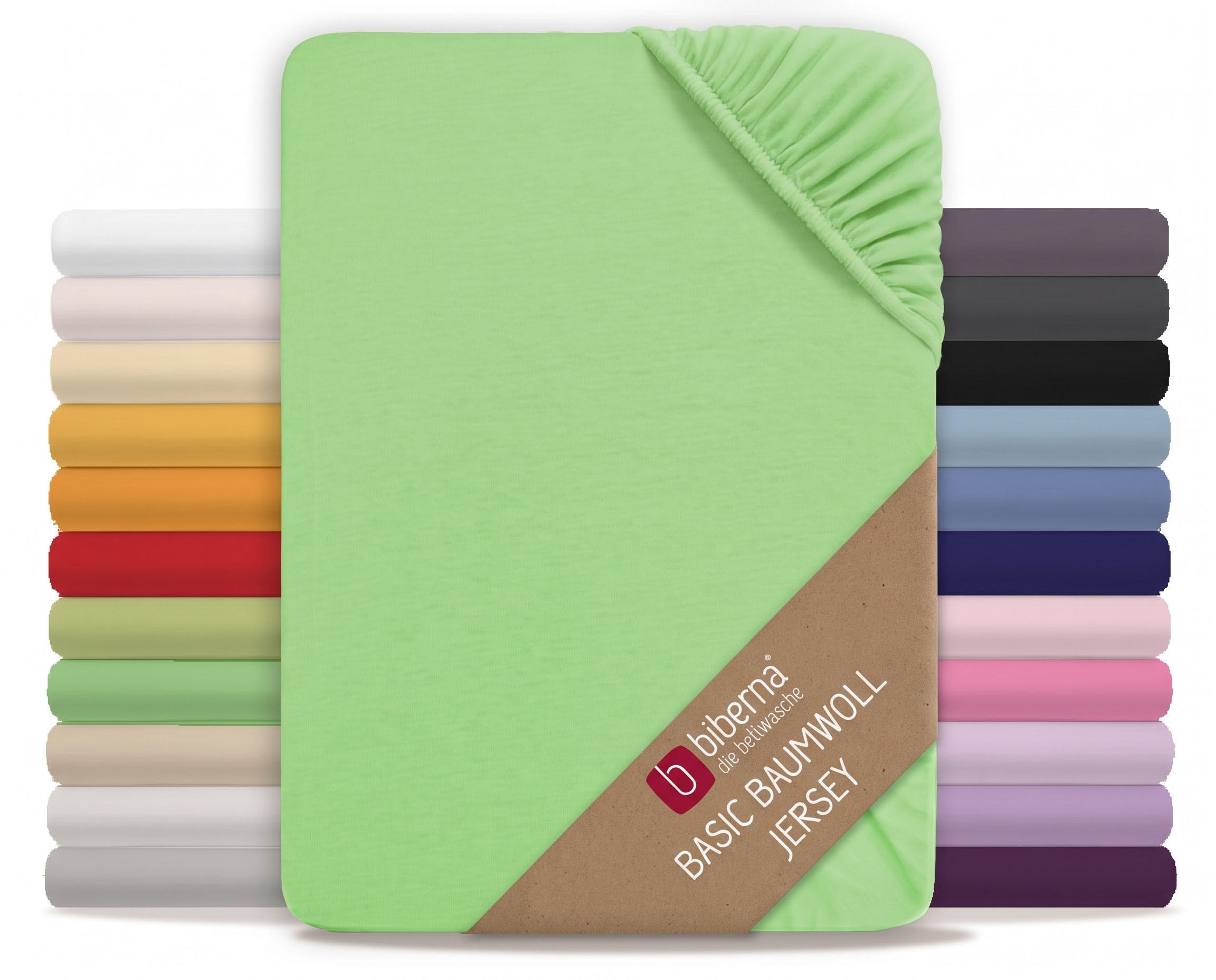 SPANNBETTTUCH Basic Jersey hellgrün, 90x190 cm - 100x200 cm - Hellgrün, Textil (100/200cm) - biberna