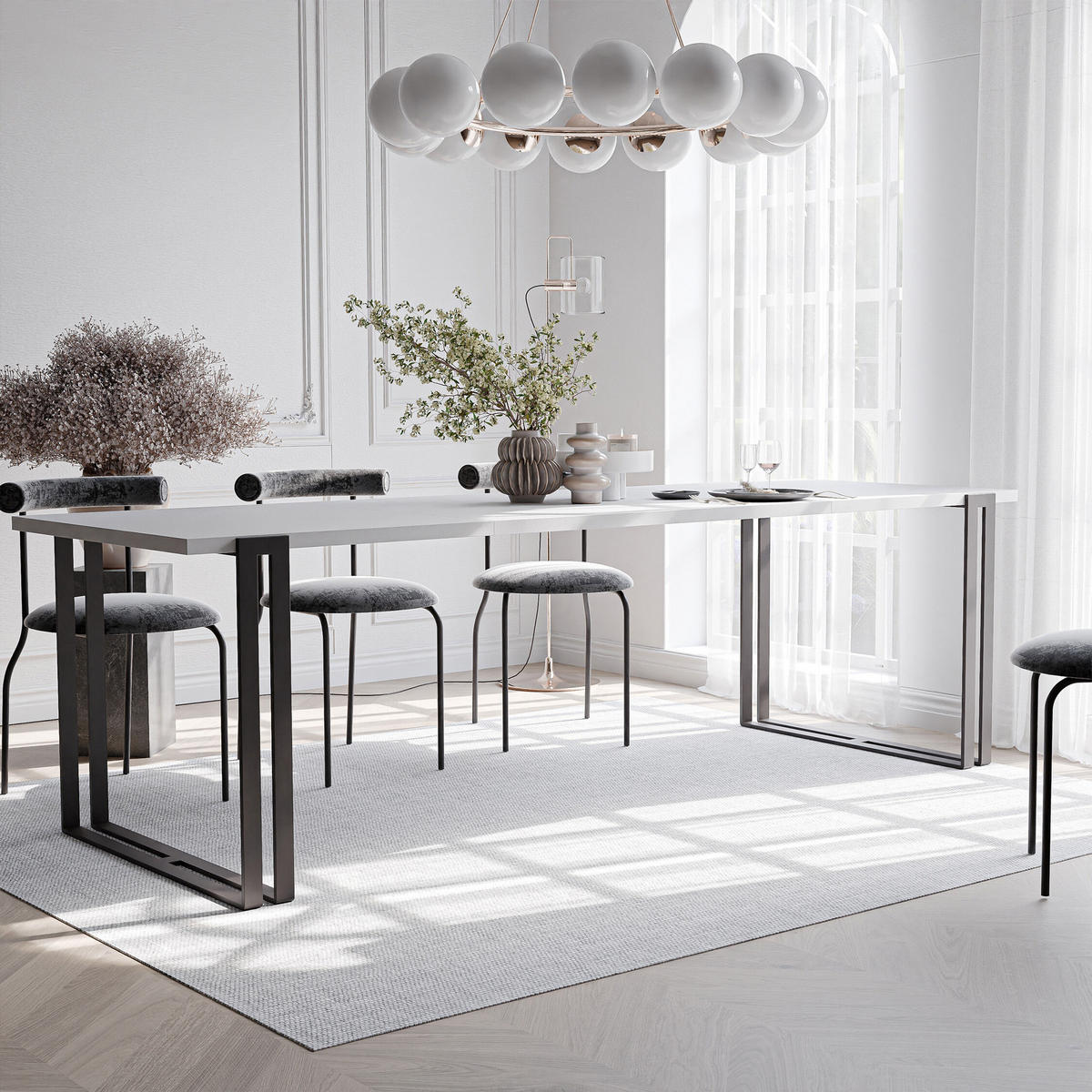TISCH ausziehbar aus MDF, Weiß - Schwarz/Weiß, Holzwerkstoff (120/80/76cm) - Idohome