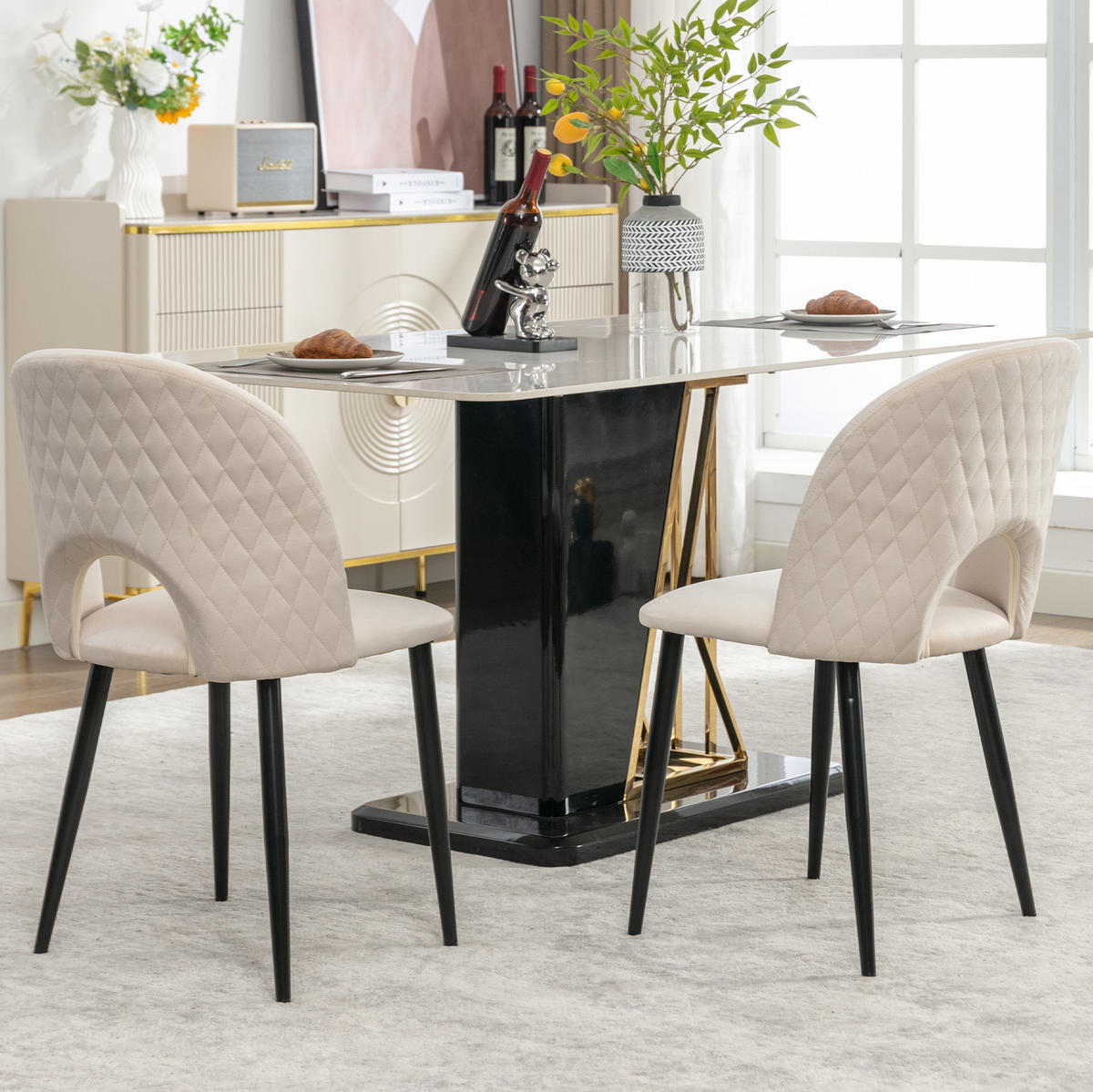 POLSTERSTUHL 2er-Set mit Rückenlehne Samt Beige Metallgestell - Beige, Metall (44/84/47cm) - Meubliv