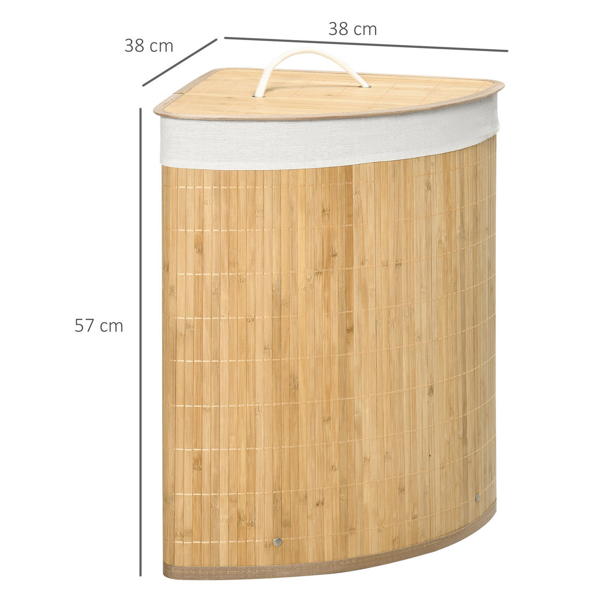 WÄSCHEKORB mit Deckel 55L, Bambus, Natur - Naturfarben, Naturmaterialen (38/57/38cm) - HOMCOM