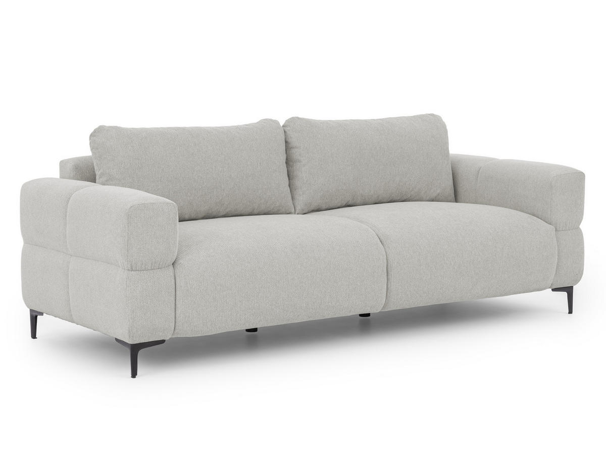 3-SITZER-SOFA Cardea in Bubble-Optik aus weichem Hellgrau Strukturstoff mit hohem Sitzkomfort - Hellgrau/Schwarz, Holz/Textil (217/80/97cm) - S-Style Möbel