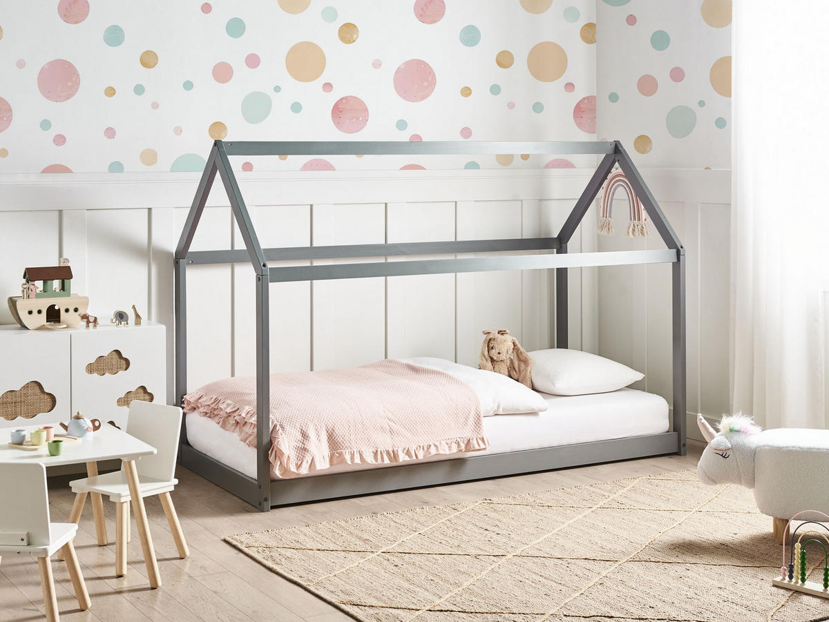 KINDER-HAUSBETT Grau 90-200 cm Tosse - Grau, Holz (90/200cm) - Beliani