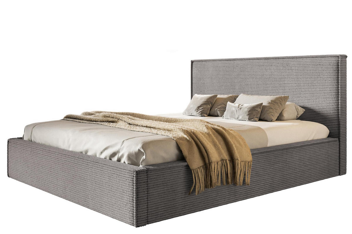 BETT 120x200 - Polsterbett mit Bettkasten und Holzrahmen - Modern Betten - Hochwertiger Poso-Stoff - Kollektion Milano - Grau - Dunkelgrau, Holz/Textil (120/200cm) - Alpi-Möbel