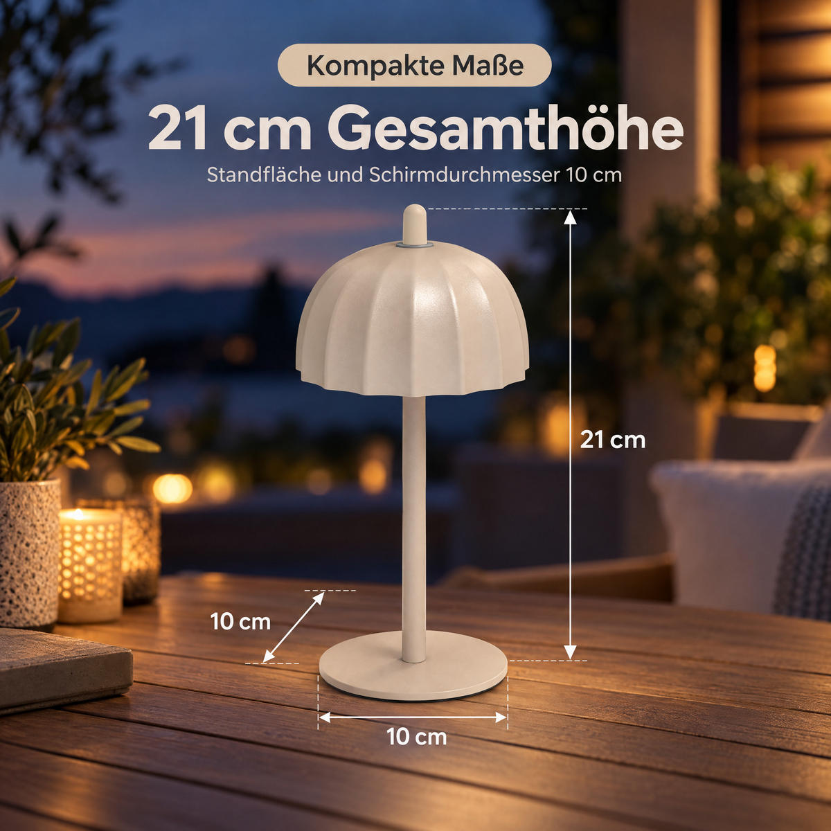 LED-TISCHLEUCHTE Umbrella schwarz 21cm Metall 2er-Set beige - Beige, Metall (10/10/21cm) - Northpoint