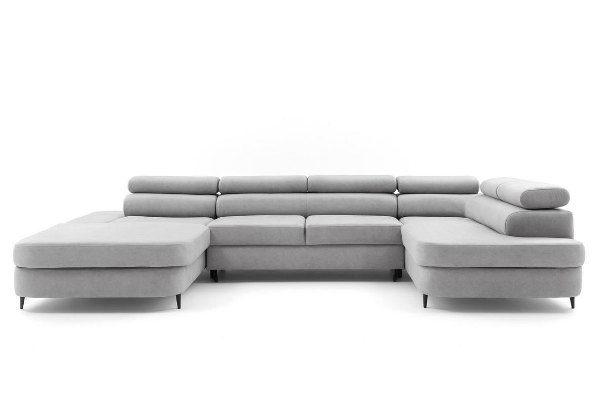 ECKSOFA U-Form PRIAM U Rechts mit Schlaffunktion 126x270 Velours Hellgrau - Hellgrau/Schwarz, Holz/Textil (203/91/350cm) - Muffo