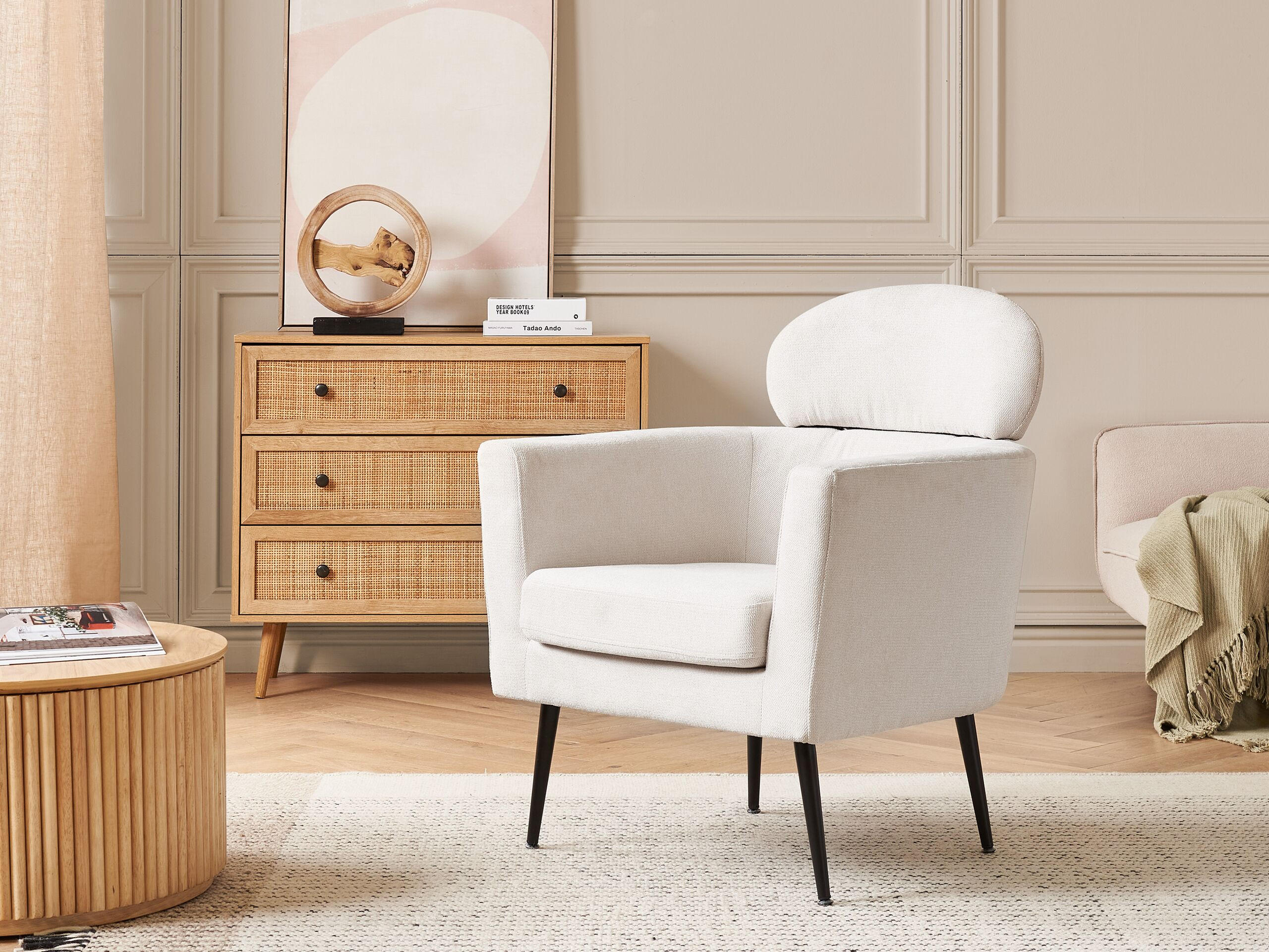 SESSEL Polsterbezug Weiß Soby - Weiß, Holz/Textil (76/91/70cm) - Beliani