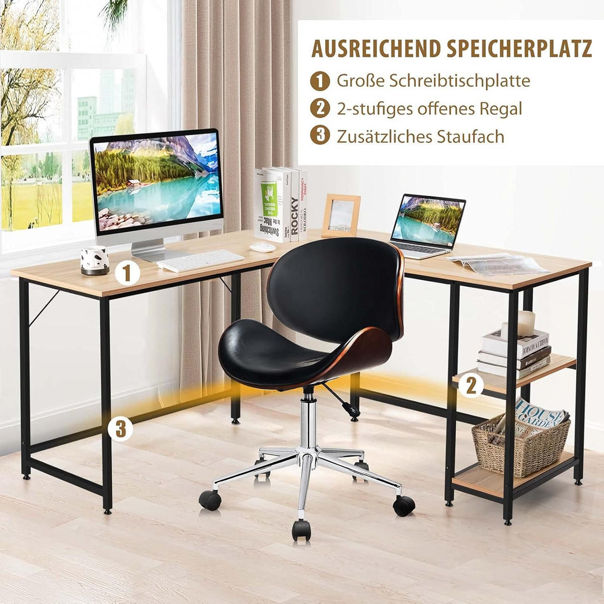 DATORBORD Natur - Naturfärgad, Träbaserade material (138/138/75cm) - COSTWAY
