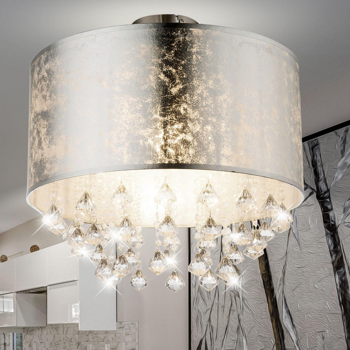 LED DECKENLEUCHTE Kristalle Silber - Silberfarben, Metall (30/30/31cm) - Globo Lighting