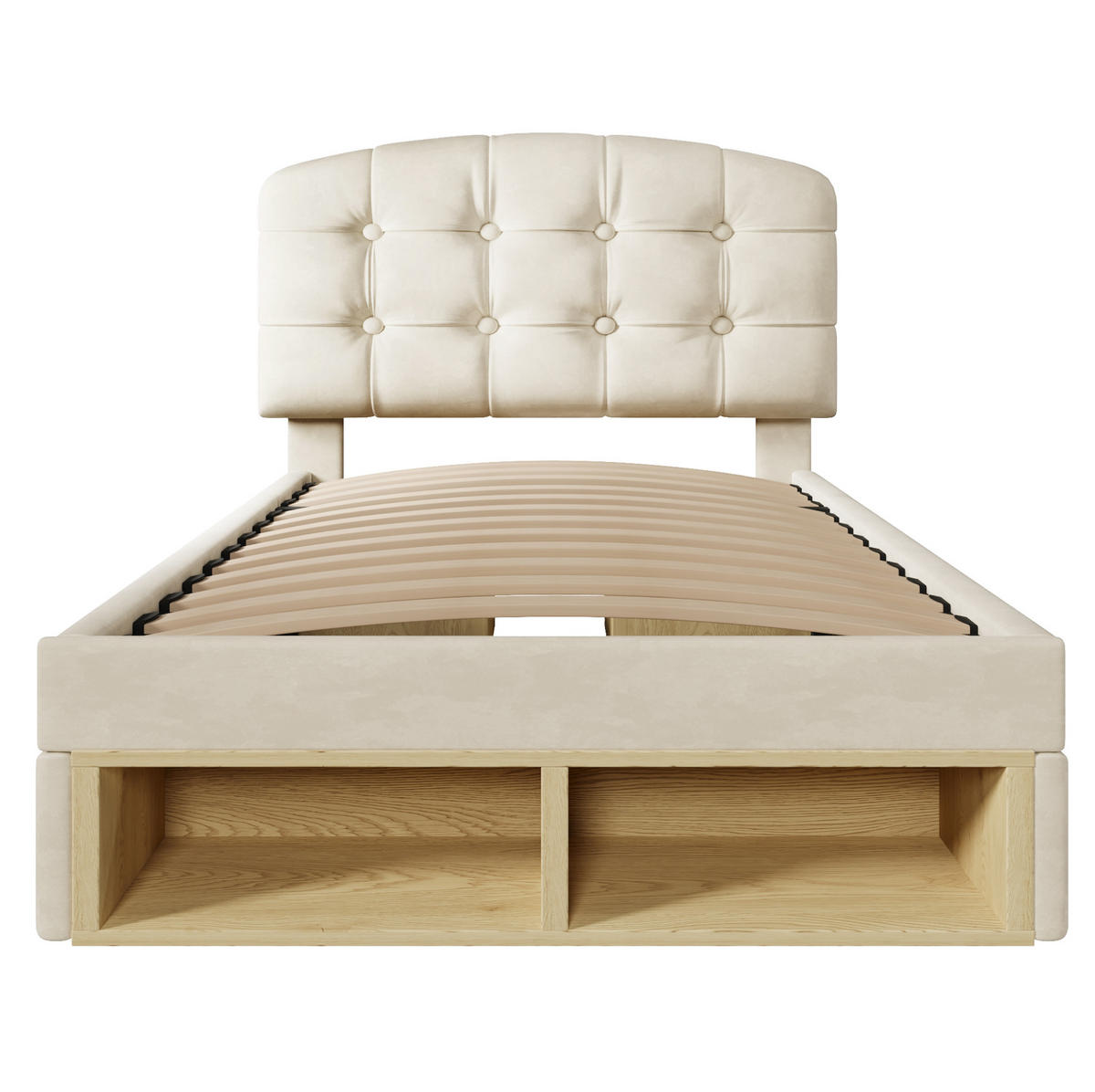 BETT mit Stauraum und Schubladen 90x200 cm Samt Beige - Beige, Metall (90/200cm) - Meubliv