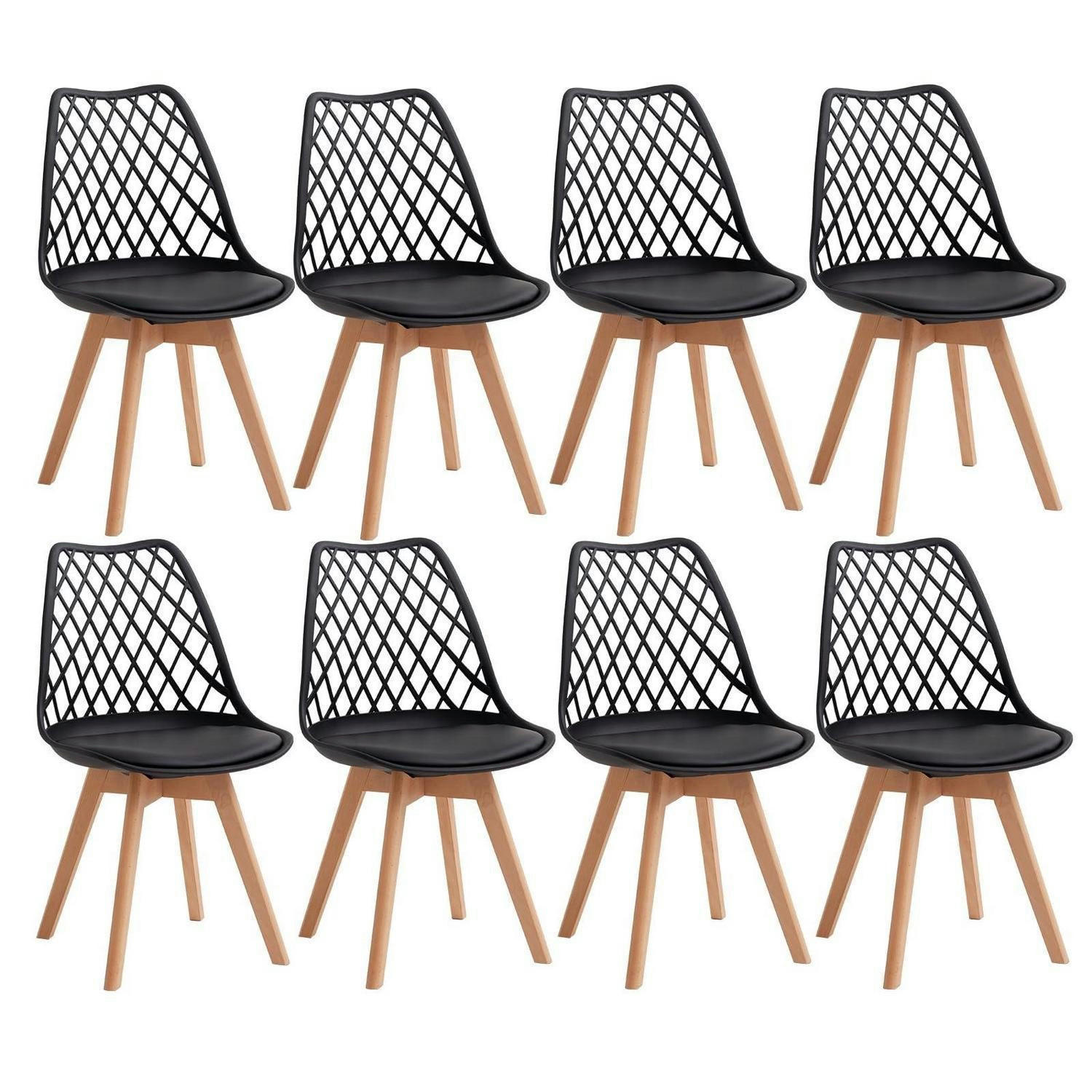 ESSZIMMERSTUHL 8er-Set mit Netzrückenlehne und Buchenholzbeinen Schwarz - Schwarz, Kunststoff (41/82.5/41cm)