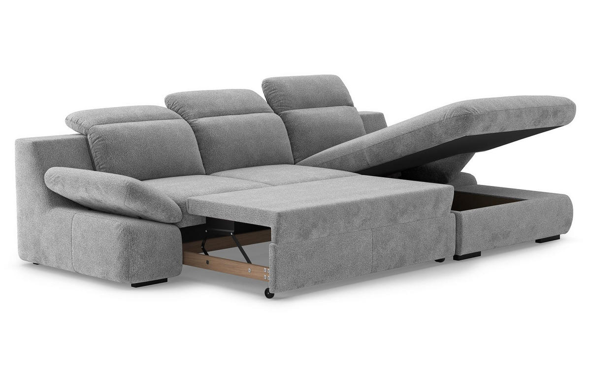 ECKSOFA mit Schlaffunktion und Bettkasten - Grau, Kunststoff/Textil (168/276cm) - Cotta
