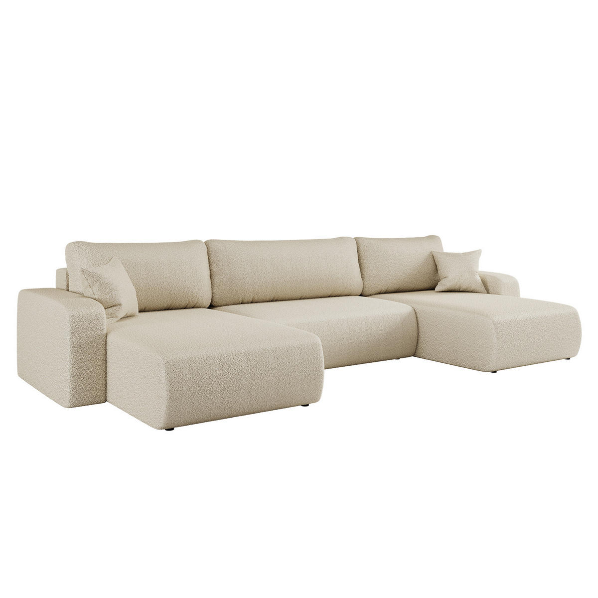 ECKSOFA U-Form Mit Schlaffunktion Und Bettkasten MILANO Stoff Ecru - Ecru, Holz (312/145cm) - Kaiser Möbel