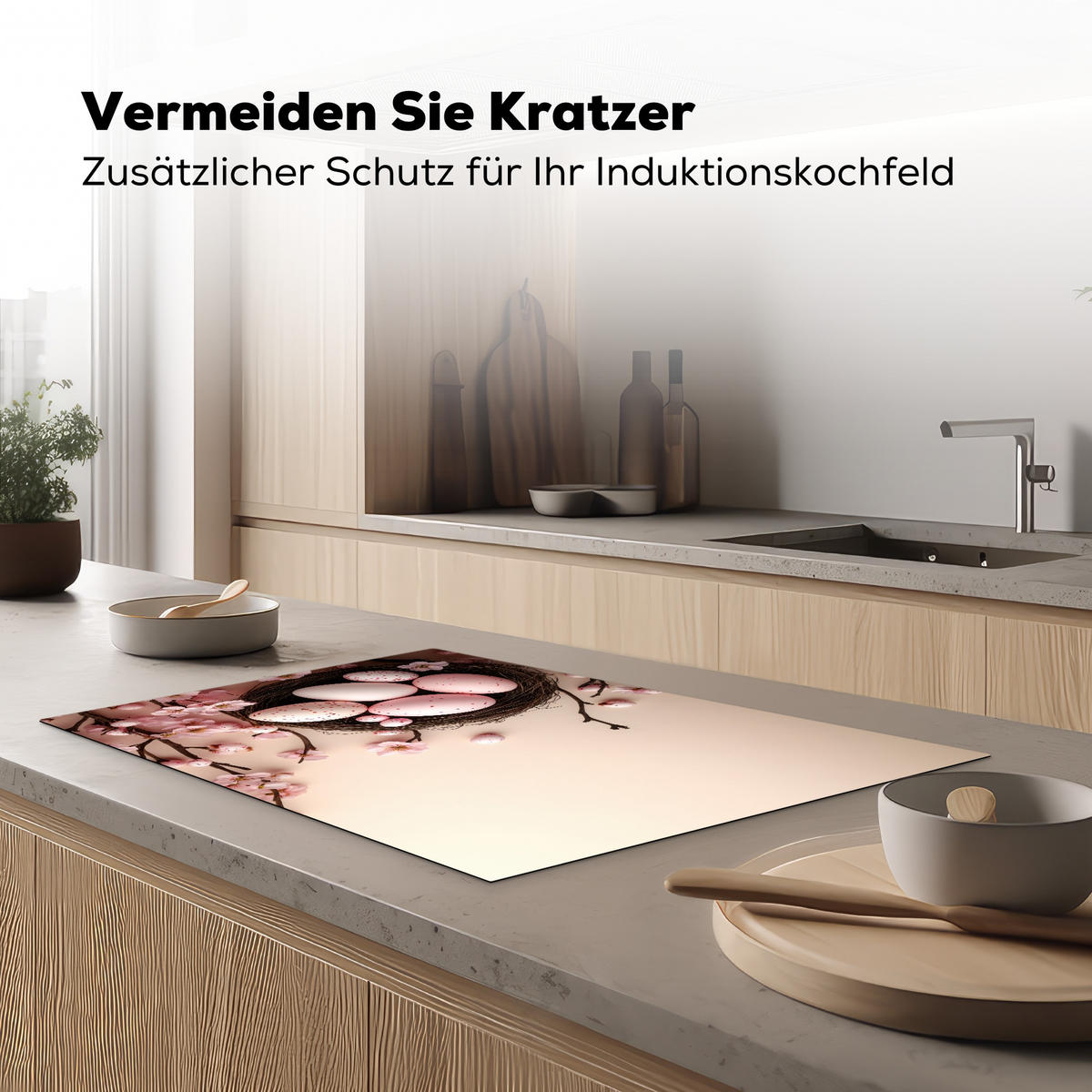 HERDABDECKPLATTE Rosa - Blüten - Eier Induktionsschutz 81.6x52.7 cm - Hellrosa, Kunststoff (81.6/52.7/0.2cm) - MuchoWow