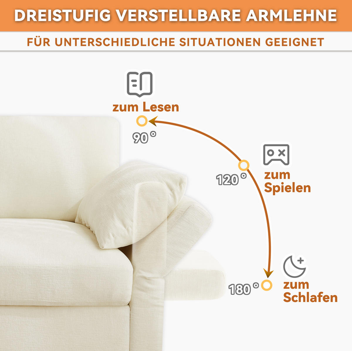 MODULARES Ecksofa 284/156,5/86 cm aus Chenille mit verstellbaren Armlehnen Beige - Beige, Textil (156.5/284cm) - Modenvie