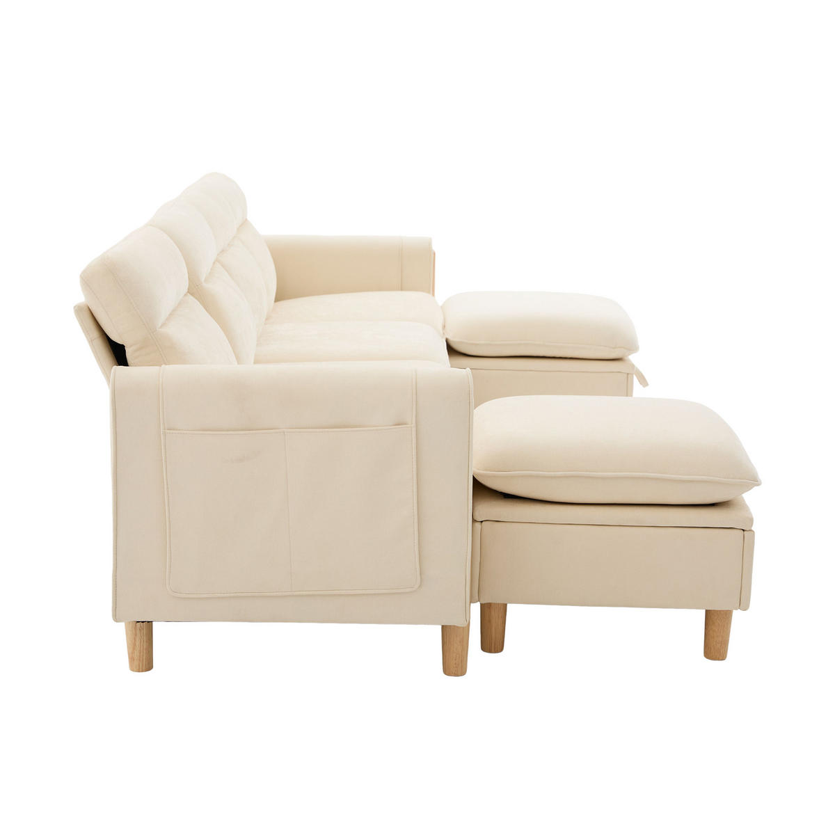 WOHNLANDSCHAFT DE-33935 modular mit Stauraumhockern Beige - Beige, Holz (77/86/261cm) - ComfortXL