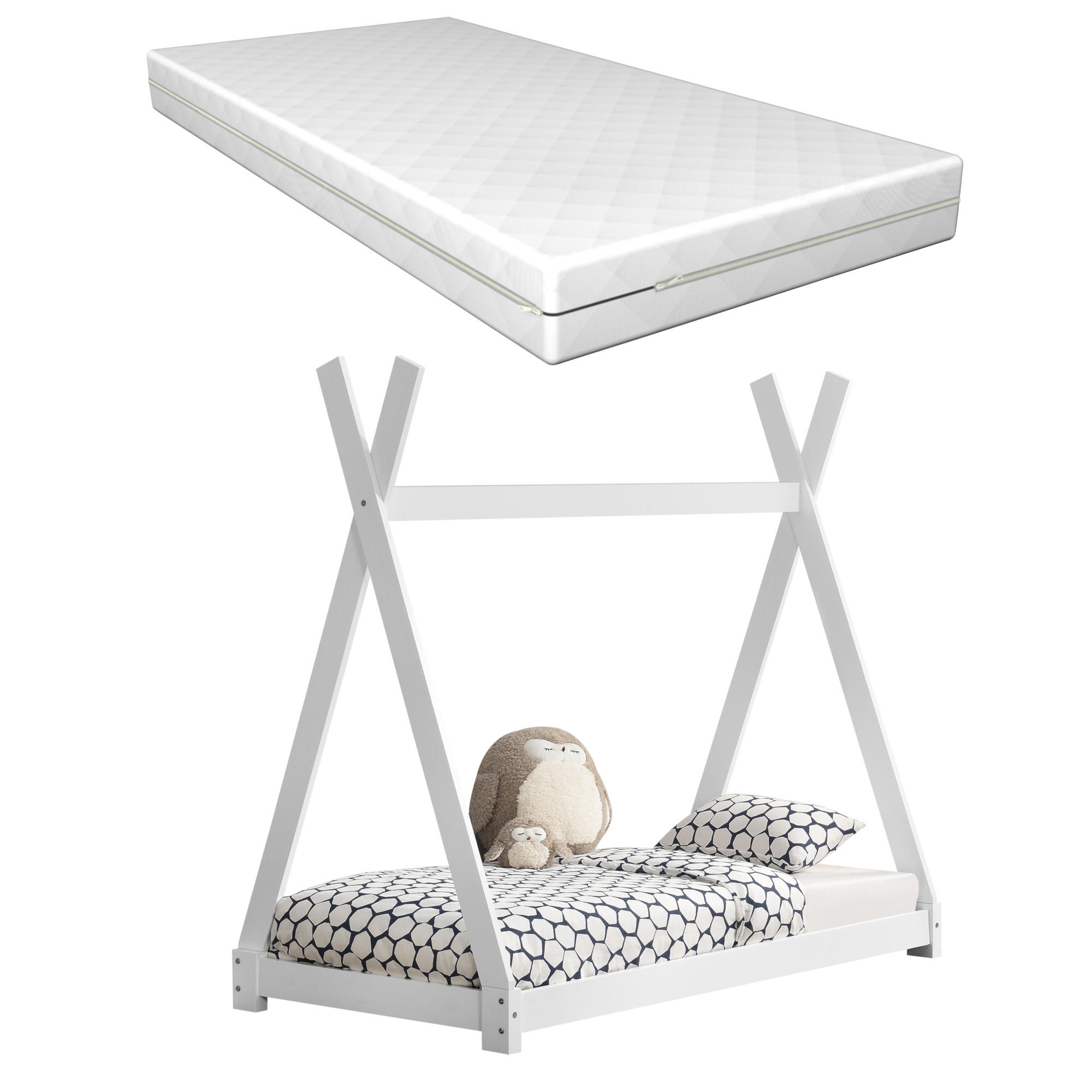 KINDERBETT Onejda mit Matratze - Weiß, Holz/Textil (80/160cm) - [en.casa]