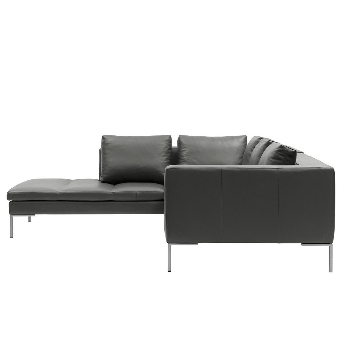 ECKSOFA mit Ottomane - Chromfarben/Grau, Leder/Metall (255/230cm) - home24