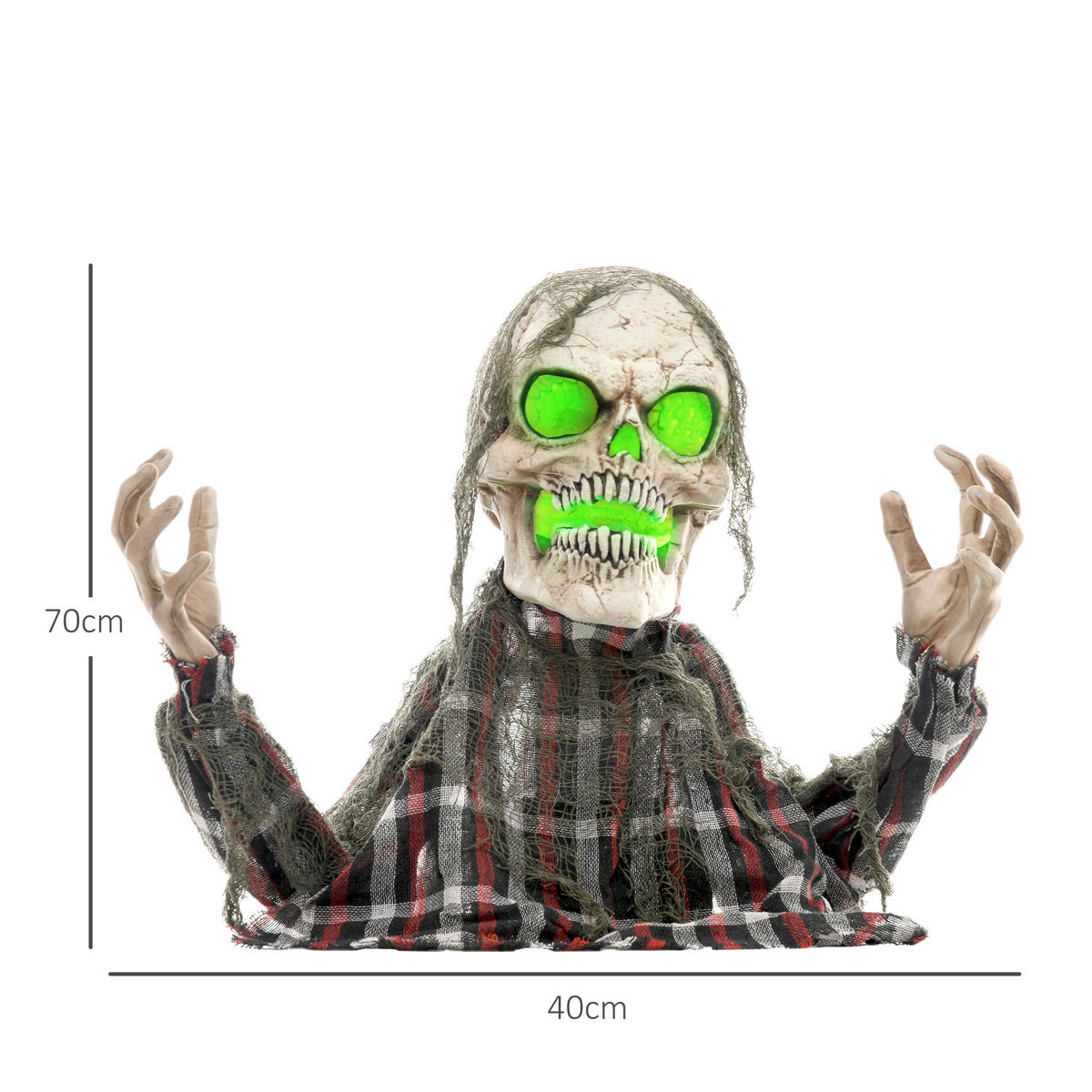 HALLOWEEN DECORATIONS 70cm Skelett Halbkörper Figur, Soundfunktion - Dunkelgrau, Kunststoff/Metall (40/70/16cm) - HOMCOM