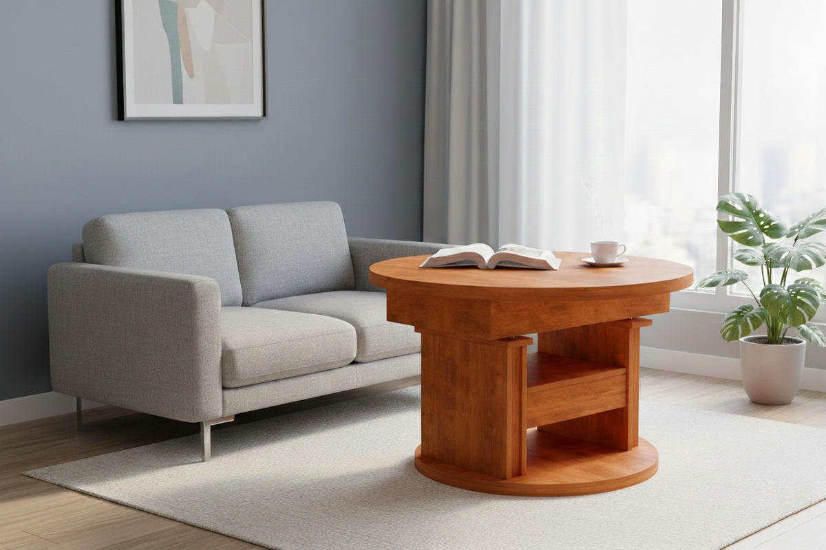 COUCHTISCH rund ausziehbar höhenverstellbar Schubalde 100/100/60 cm - Kirschbaumfarben, Holzwerkstoff (100/100/60cm) - designimpex