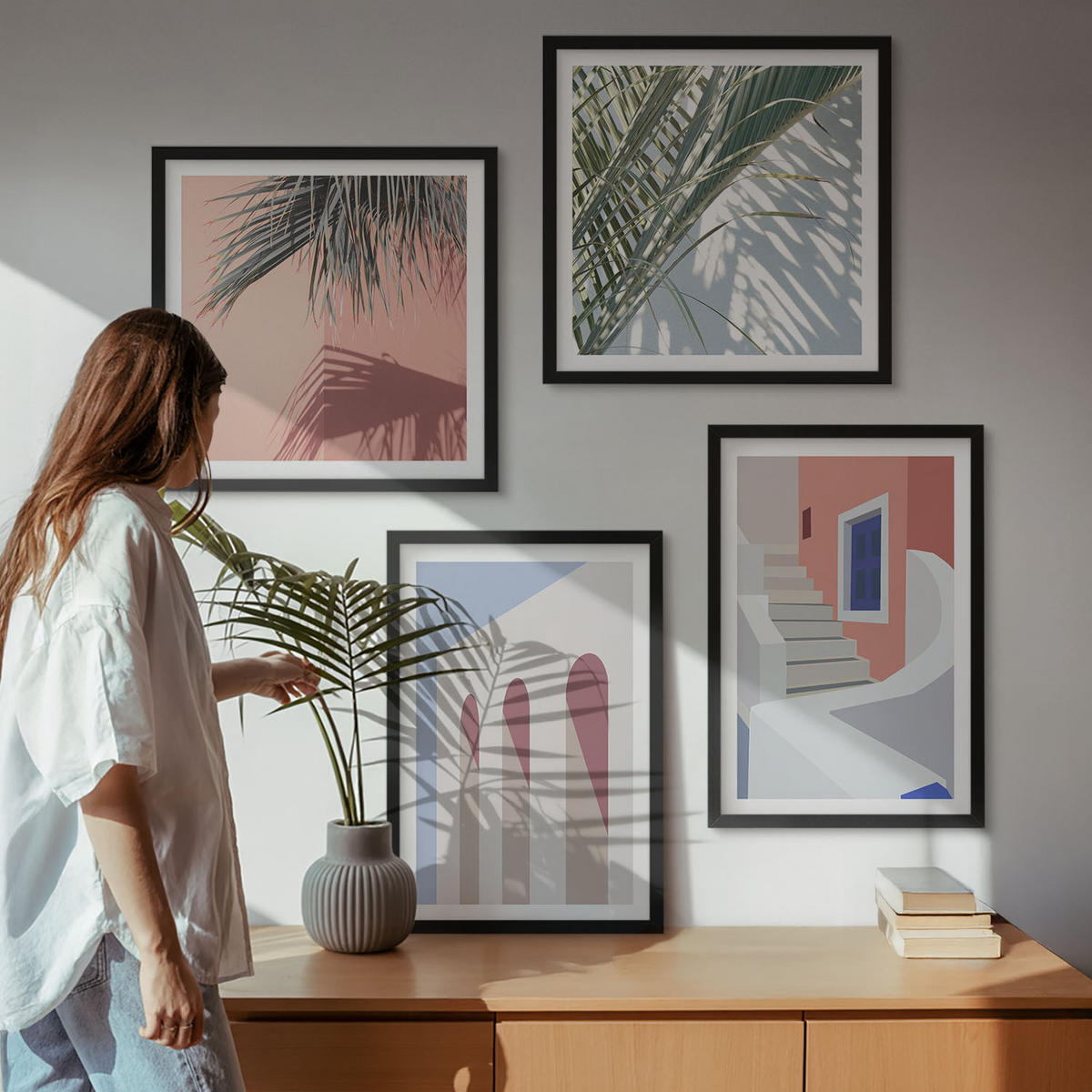 WANDBILDER 4er-Set - 50x50 cm & 40x60 cm Schwarzer Rahmen - Illustrationen der Stadtarchitektur - Schwarz, Kunststoff (50/50cm) - ArtPrintCave