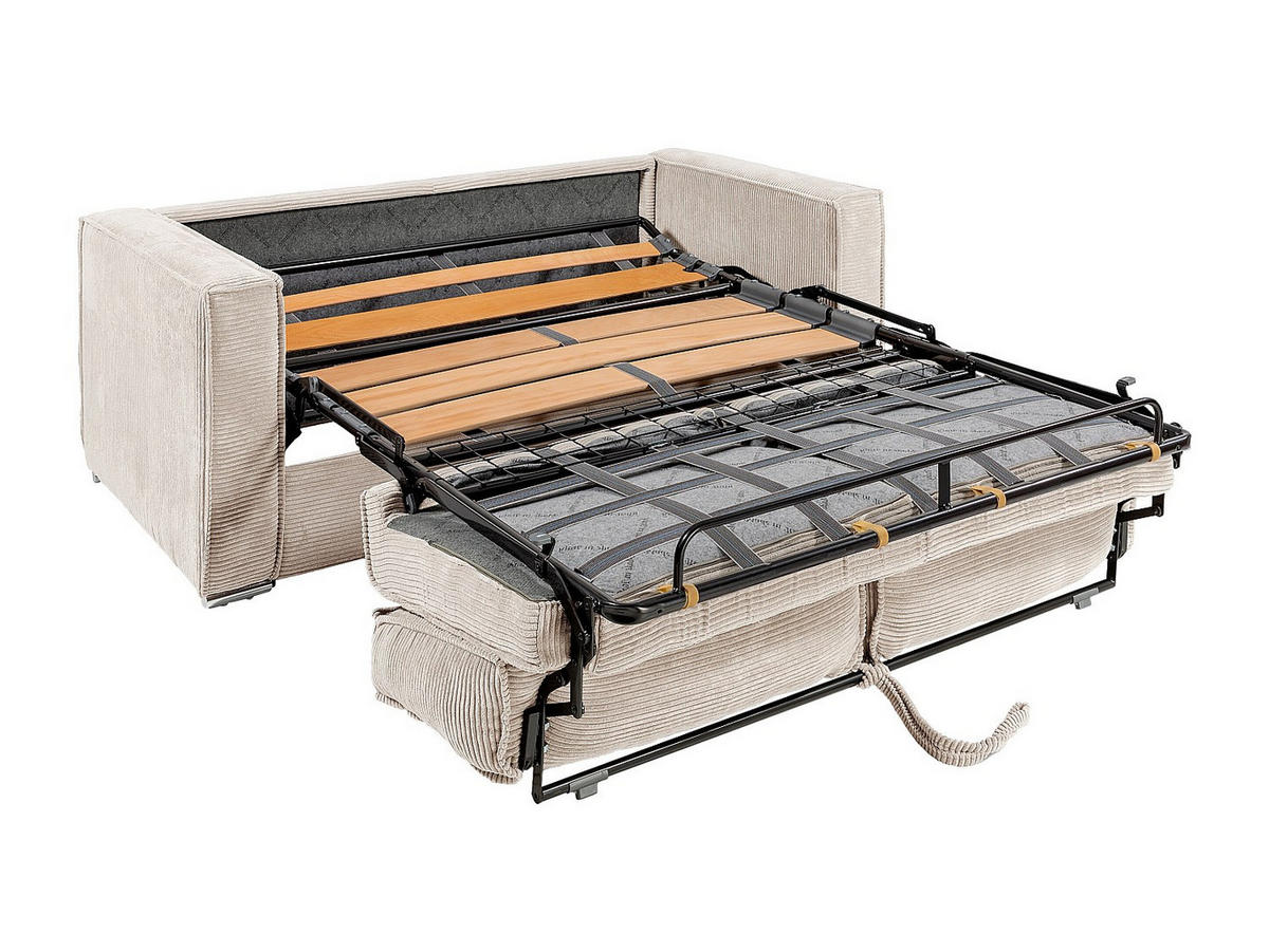 SCHLAFSOFA - 3 Personen - samt - beige Loreto - Beige, Textil/Metall (195/90/223cm) - Vente-Unique
