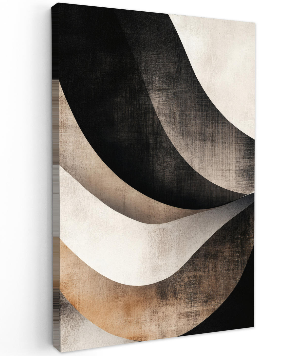 LEINWANDBILD Abstrakt - Wellen - Schwarz - Verwittert 90x140 cm - Trüffeleichefarben, Textil (90/140cm) - MuchoWow