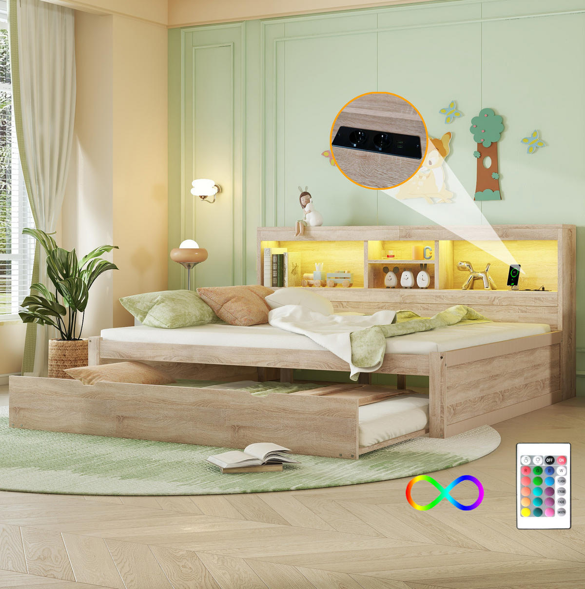 POLSTERBETT 140/200 cm Natur aus Spanplatte und MDF mit Ausziehbett - Naturfarben, Holzwerkstoff (140/200cm) - OKMYHOME