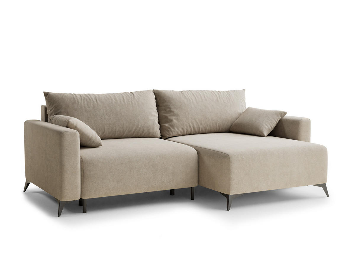 ECKSOFA MIT SCHLAFFUNKTION Leon Beige Webstoff - Beige/Schwarz, Holz/Holzwerkstoff (239/148cm) - Maison de Reve