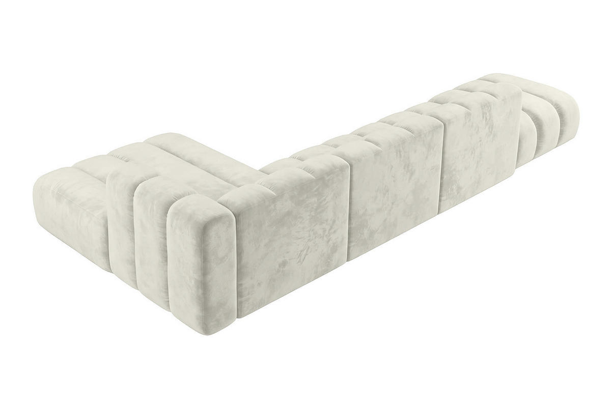 ECKSOFA Modulares In L-Form Mit Hocker, Velvet-Stoff Riviera, Ecru, Links, GRAND - Creme, Holz (386/179cm) - Kaiser Möbel