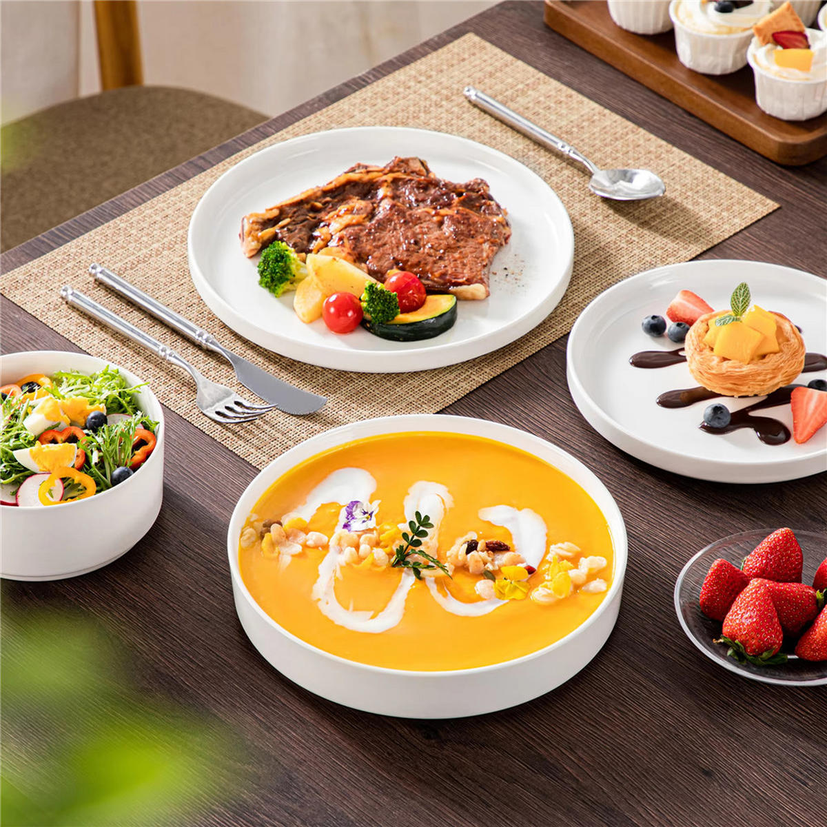 KOMBISERVICE 16-teilig Speiseteller-Set für 4Personen - Weiß, Keramik (26/2.3/26cm) - Kaket