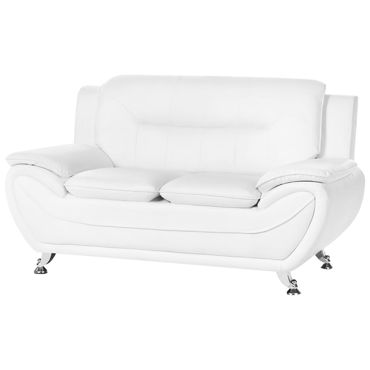 2-SITZER-SOFA Kunstleder Weiß Leira - Silberfarben/Weiß, Kunststoff (147/86/78cm) - Beliani