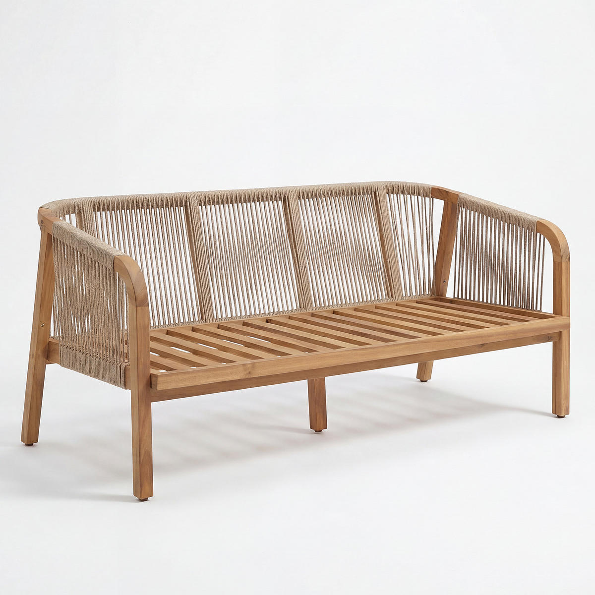 LOUNGESOFA - Akazie massiv / Webstoff - Akazie Braun / Beige - Beige, Holz/Textil (152/69/80cm) - home24